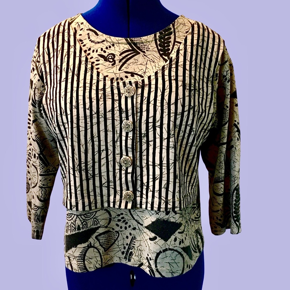 Vintage FRITZI Black & Tan Graphic Top with Vest
